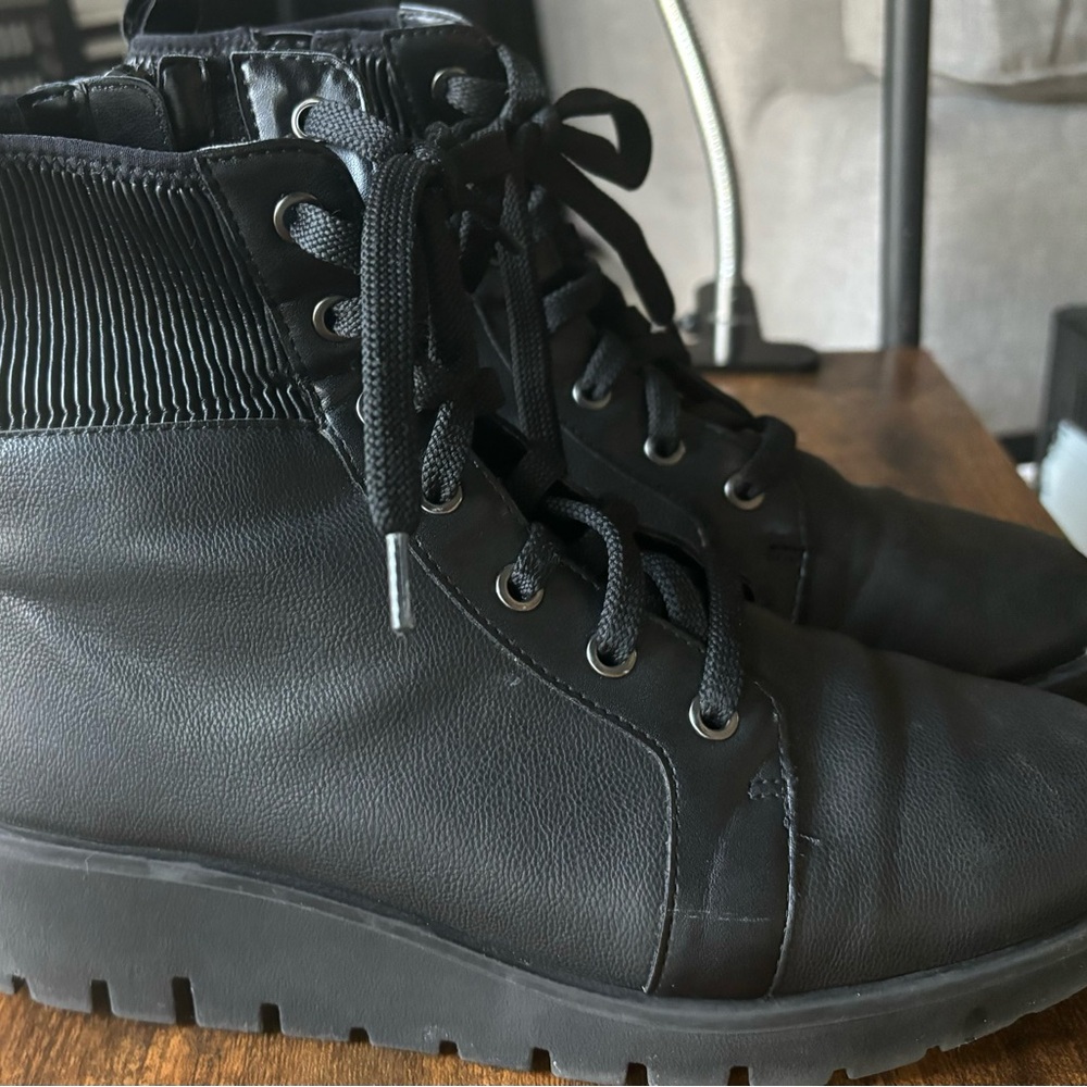 Anne Klein Black Lace-Up Ankle Boots